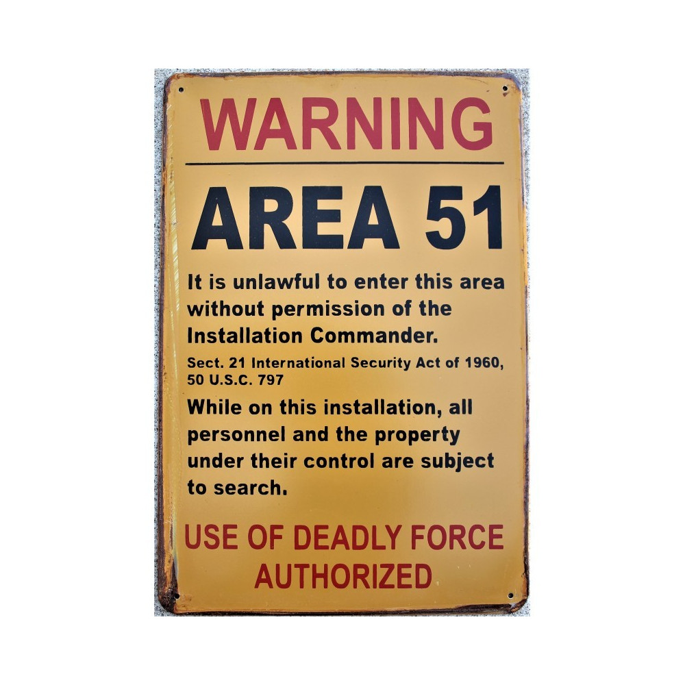 Plaque Warning Area 51 (en métal)