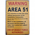 Plaque Warning Area 51 (en métal)